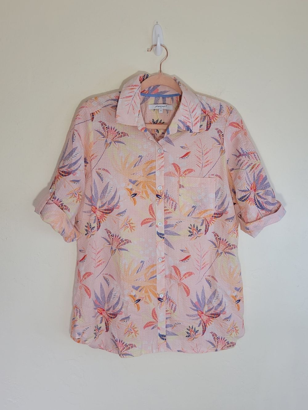 Foxcroft short-sleeve button-down shirt in light pink Women Size 10